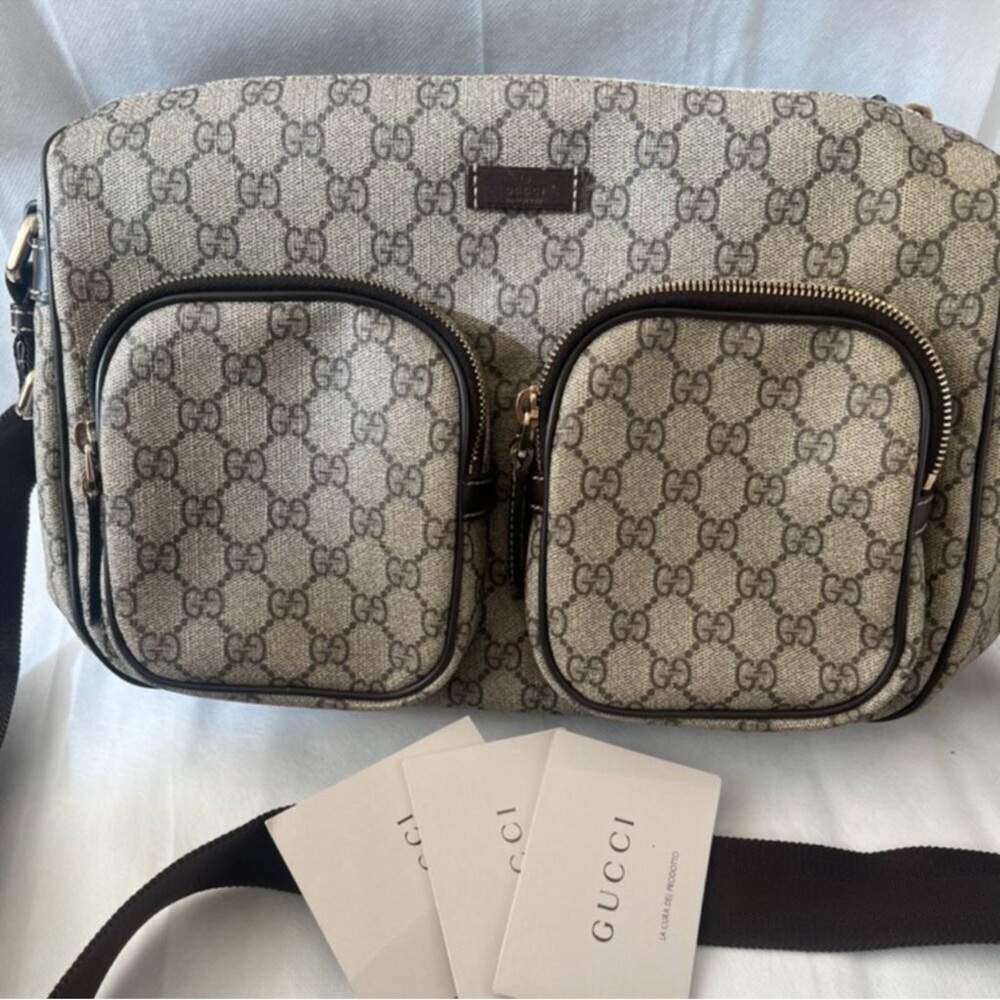 Gucci Brown/Beige GG Supreme Double Pocket Messenger Bag - Picture 6 of 8